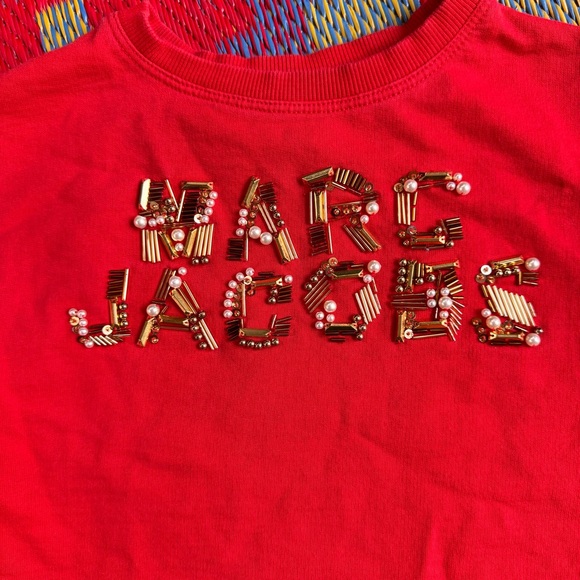 Little Marc Jacobs red and gold studded beaded logo T-shirt - Picture 6 of 7